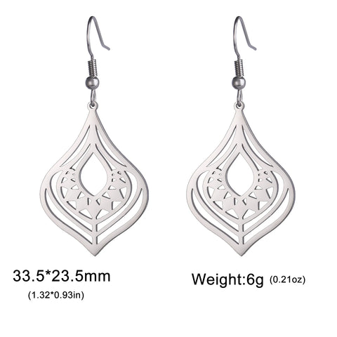 Skyrim Bohemian Flower Filigree Drop Earrings - Stainless Steel Waterproof Dangle Earrings for Women