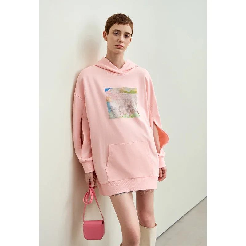 Amii Minimalism Women Sweatshirts - 2024 Autumn Art Print Hoodie