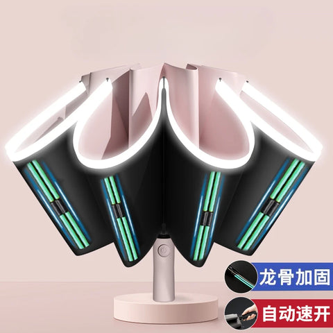 Fully Automatic Reverse Folding Blackout Umbrella with Reflective Stripe - UV Blocking Windproof Parasol