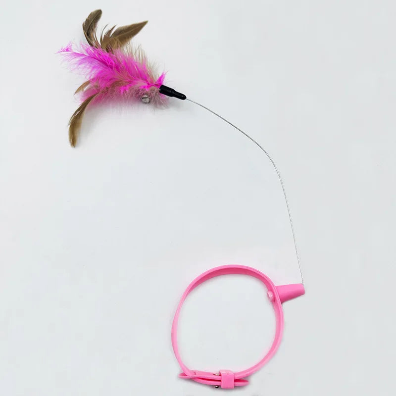 Interactive Cat Teaser Neck Collar with Feather and Bell
