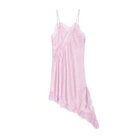 TRAF Satin Sexy Lace Spliced Short Sling Dress