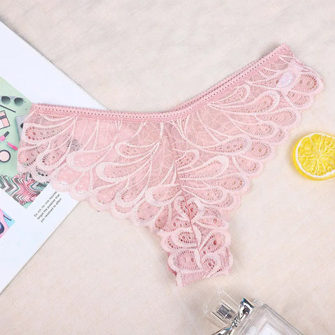 Women's Lace Panties - Elegant Solid Color Transparent Briefs for Women