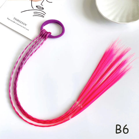 Colorful Synthetic Kids Ponytail Wigs with Headbands and Rubber Bands
