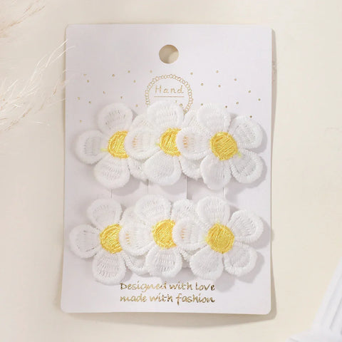 2 stuks/set schattige geborduurde bloemen haarspeldjes voor kinderen meisjes - drukknopen haarspelden BB clip haarspeldjes hoofddeksels accessoires