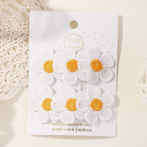 2 stuks/set schattige geborduurde bloemen haarspeldjes voor kinderen meisjes - drukknopen haarspelden BB clip haarspeldjes hoofddeksels accessoires