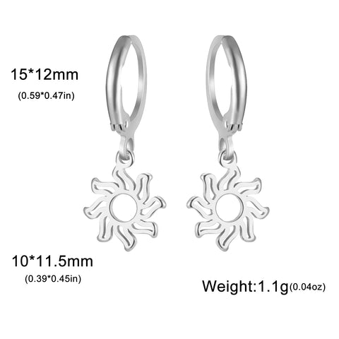 Skyrim Fashion Women Girls Stainless Steel Earrings - Heart Cross Flower Turtle Sun Pendant Hoop Earrings Jewelry Gift Wholesale