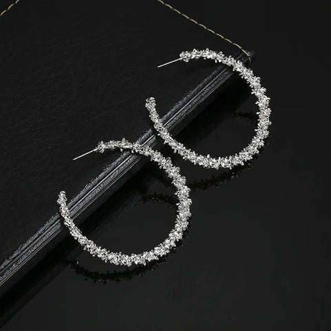 Fashion Hoop Earrings with Rhinestone - Big Circle Gold Color Loop Earrings for Women
