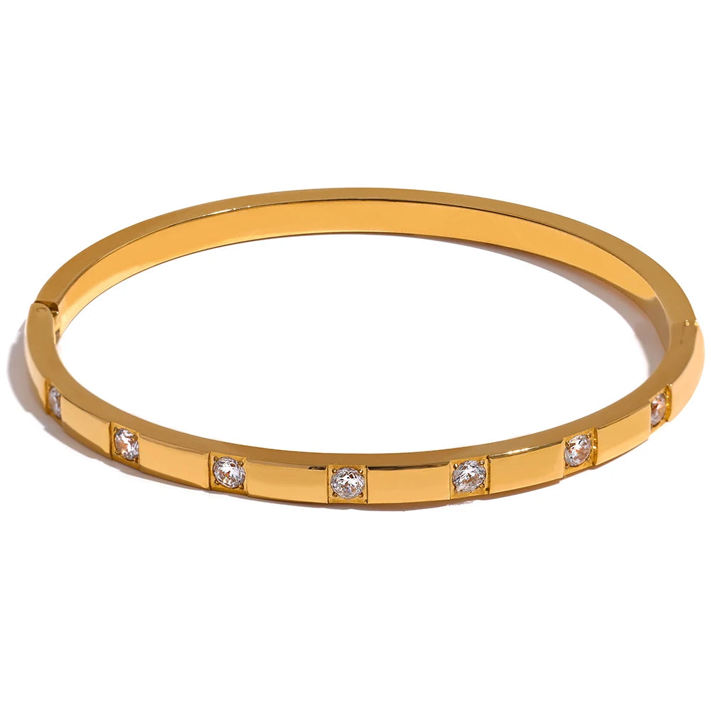 Yhpup Stylish Cubic Zirconia Stainless Steel Wrist Bangle Bracelet - 18K Gold Plated Waterproof Jewelry for Women