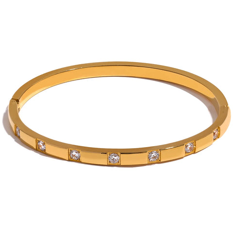 Yhpup Stylish Cubic Zirconia Stainless Steel Wrist Bangle Bracelet - 18K Gold Plated Waterproof Jewelry for Women