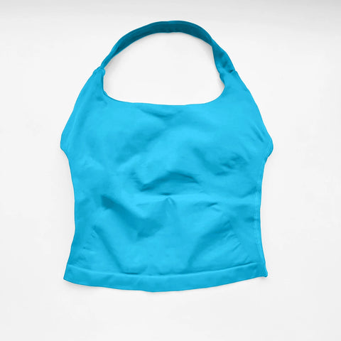 NCLAGEN Women's Longline Strappy Gym Halter Top - Padded Activewear for Yoga, Fitness & Running