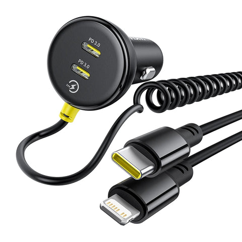 Baseus Retractable 60W Car Charger with Fast Charging Cable for iPhone, Samsung, Xiaomi