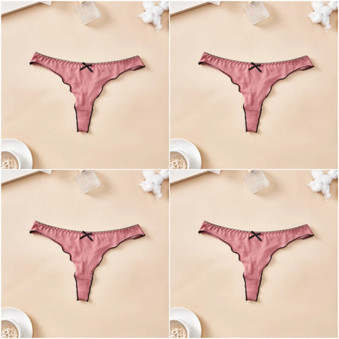 4-Piece Women's Cotton Solid Color Thong Set - Sexy & Comfortable Low-Waist Underwear
