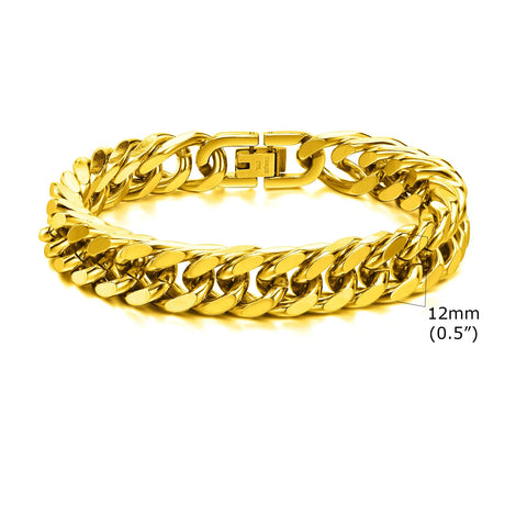 Stylish Double Curb Chain Bracelets for Men and Boys - Stainless Steel Miami Link Wristband