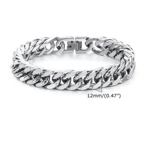 Stylish Double Curb Chain Bracelets for Men and Boys - Stainless Steel Miami Link Wristband