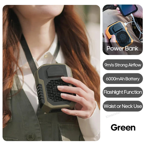 KINSCOTER Outdoor Wearable Waist Fan - 8000mAh Portable Cooling Fan with Power Bank