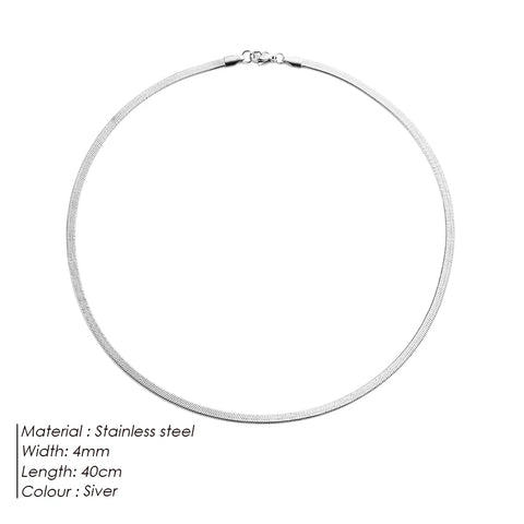 eManco Unisex Snake Chain Necklace - Silver Color Choker Stainless Steel Herringbone Chain for Women Jewelry Wholesale