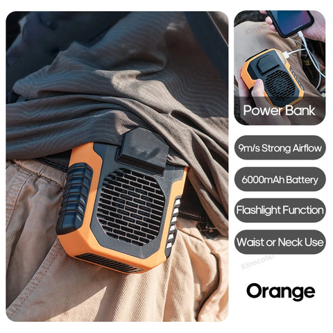 KINSCOTER Outdoor Wearable Waist Fan - 8000mAh Portable Cooling Fan with Power Bank
