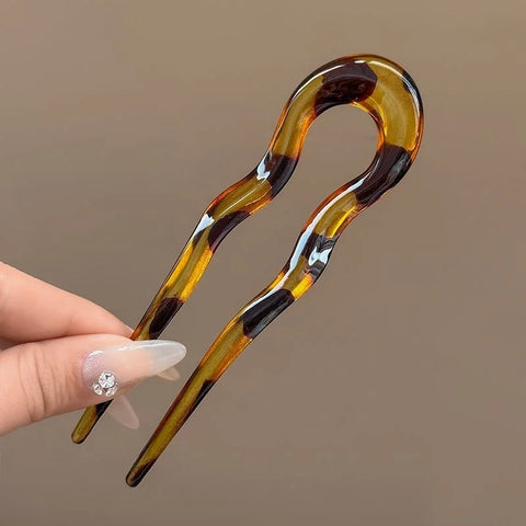 U-Shaped Tortoiseshell Hair Fork - Elegant Acrylic Hairpin for Women and Girls