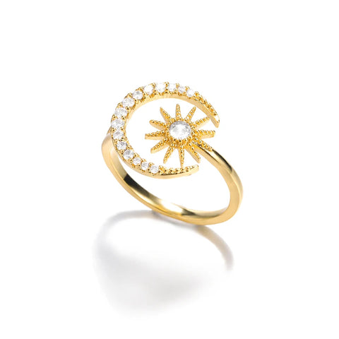 Zircon Moon Star Rings for Women - Stainless Steel Adjustable Aesthetic Jewelry