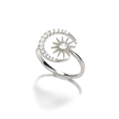 Zircon Moon Star Rings for Women - Stainless Steel Adjustable Aesthetic Jewelry