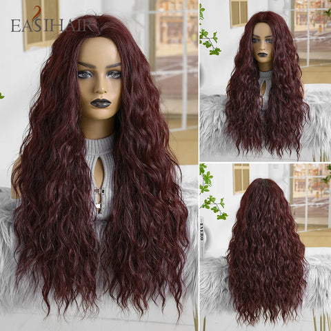 EASIHAIR Long Brown Ombre Synthetic Wigs for Women - Natural Wavy Cosplay Wig