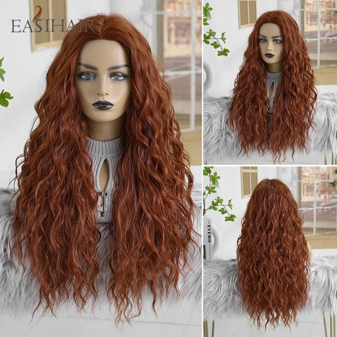 EASIHAIR Long Brown Ombre Synthetic Wigs for Women - Natural Wavy Cosplay Wig