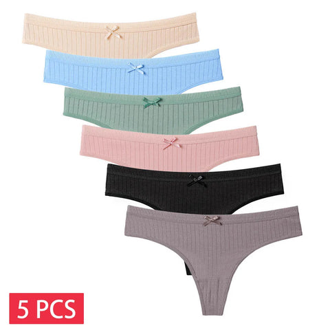 5 PCS/Set Women Cotton Thongs Panties - Sexy Low Waist G-String Ladies Brazilian Lingerie