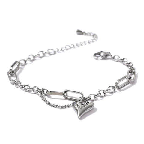 Yhpup Trendy Heart Double Layered Bracelet - Stylish Stainless Steel Charm Jewelry for Women