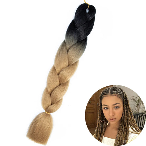 24" Synthetic Yaki Braids Hair - Ombre Kanekalon Jumbo Braid Hair Extensions for Women
