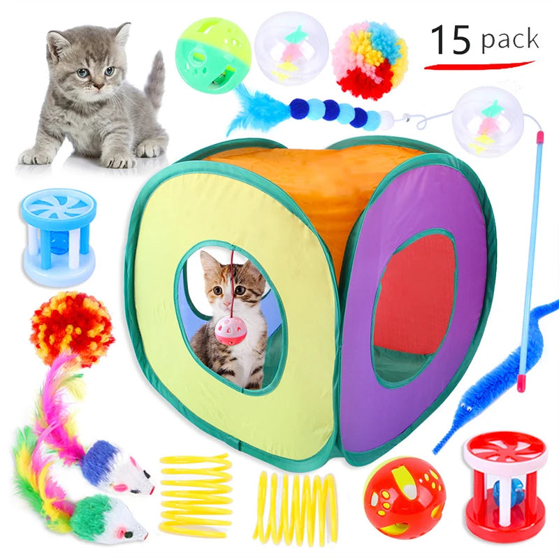 Interactive Cat Toys Tunnel and Balls - Foldable Mouse Shape Tent for Fun Playtime