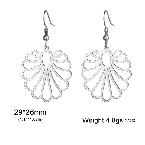 Skyrim Bohemian Flower Filigree Drop Earrings - Stainless Steel Waterproof Dangle Earrings for Women
