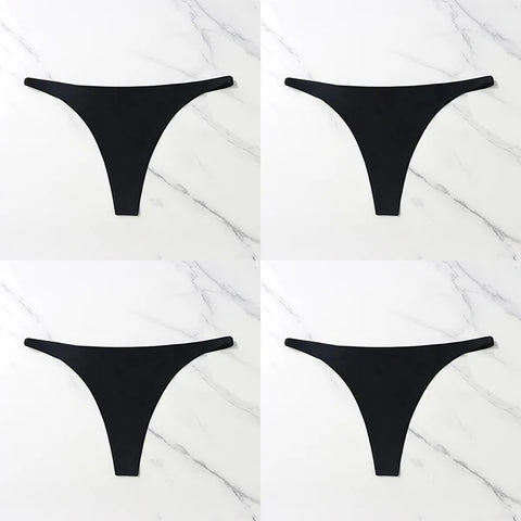 4 Pcs Lot Seamless Ice Silk Thong Panties for Women - Thin Waistband Tangas