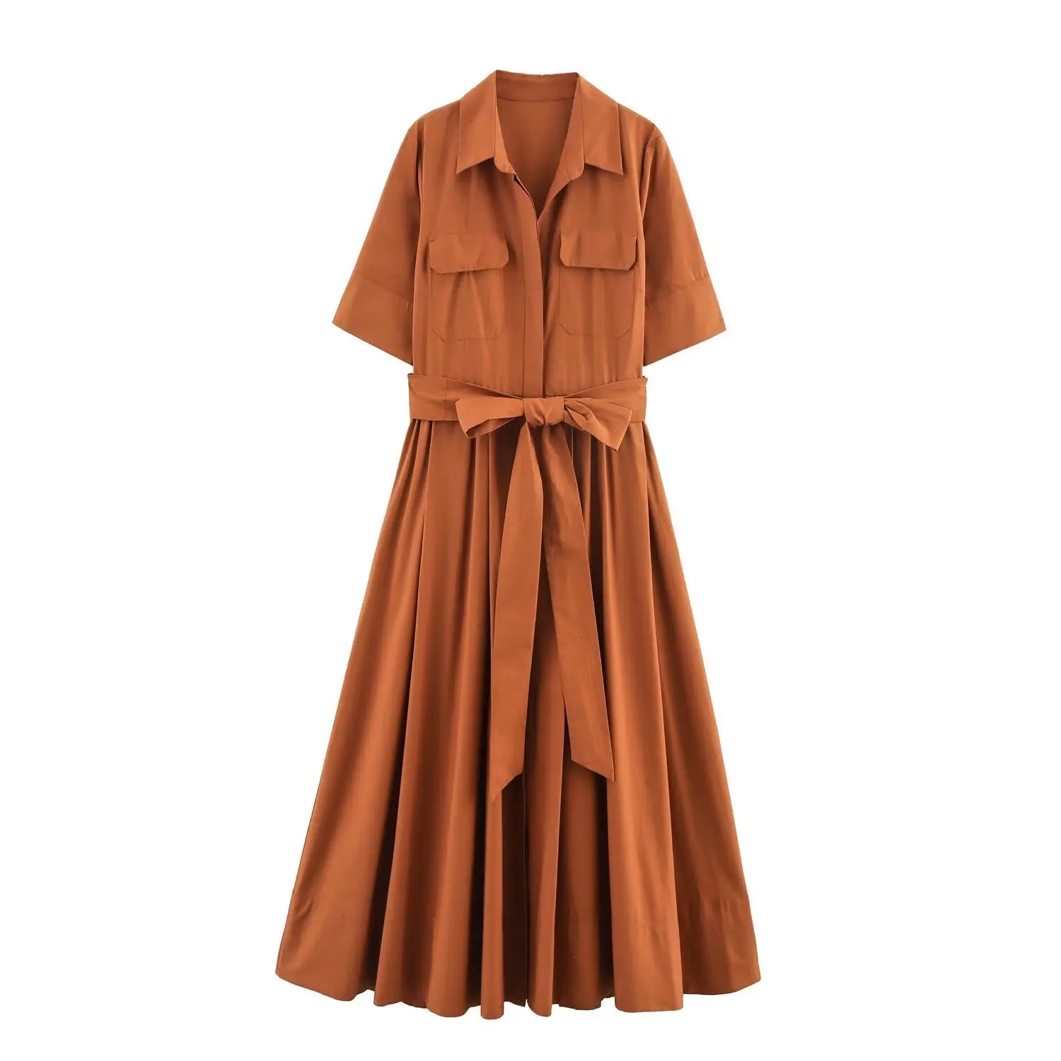 TRAFZA Women Elegant Belt Midi Dress