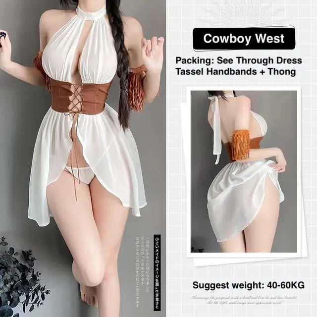 Seductive Open Bra Corset Cowboy Outfit