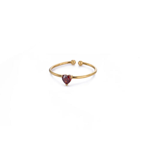 Zircon Heart Birthstone Rings for Women - Adjustable Gold Color Stainless Steel Wedding Jewelry Gift