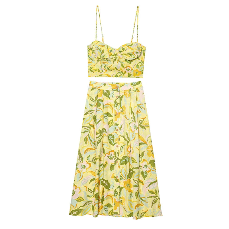 TFMLN Women Floral Print Skirt Two Piece Set