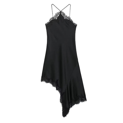 TRAF Women Sexy Lace Satin Halter Long Dress