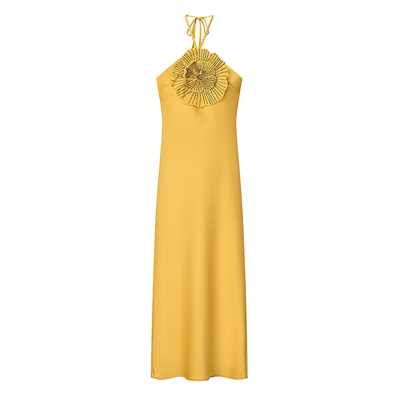 TRAF Women Elegant Diamond Flower Halter Dress