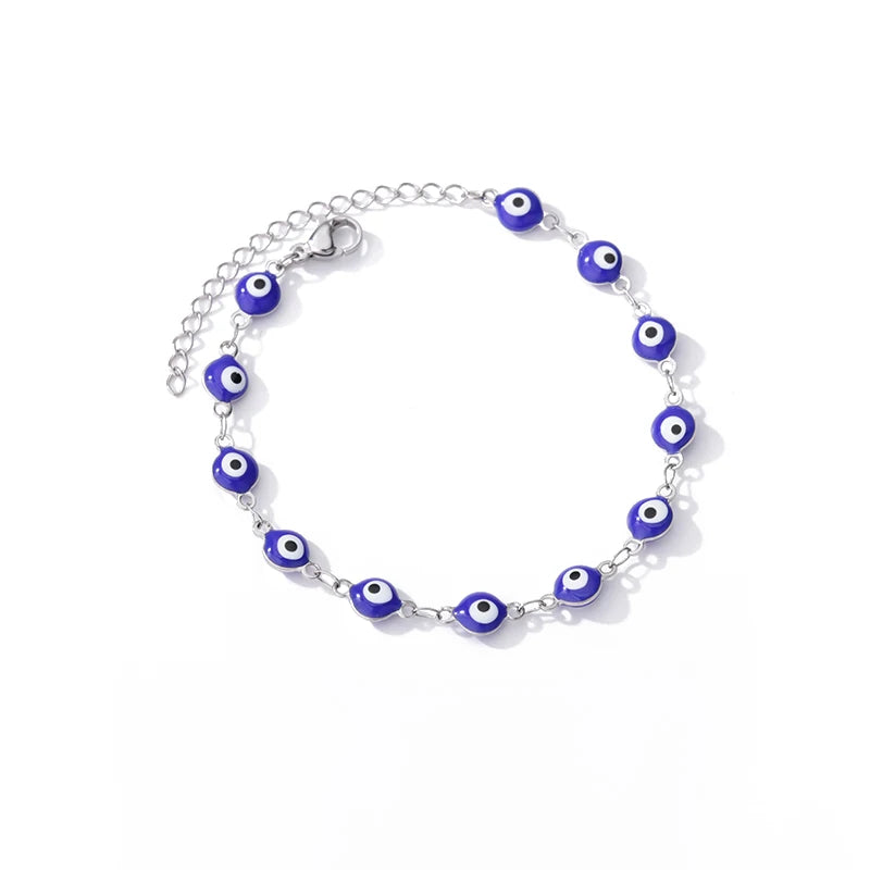 Stainless Steel Evil Eye Bracelet for Women - Enamel Blue Bead Bracelet for Summer Beach Style