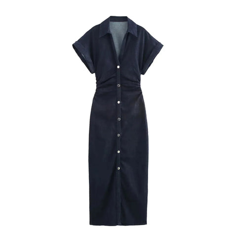 TRAF Denim Dress Women's Casual Midi Dress 2025
