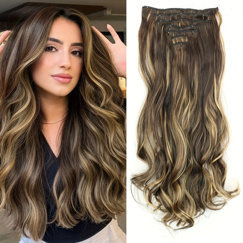 7Pcs/Set 16 Clips Hair Extension - Black Ombre Long Straight Hair