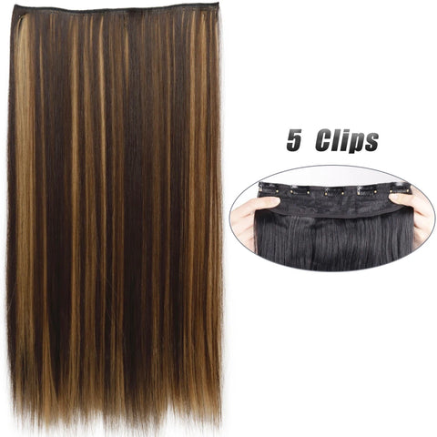 Long Wavy 5 Clip In Hair Extensions - Black Blonde Mix