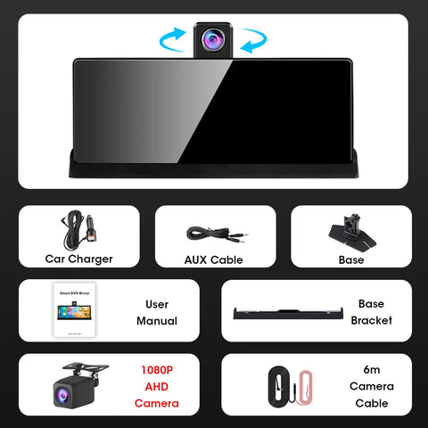 10,26'' 4K Dash Cam met draadloze Android Auto &amp; CarPlay