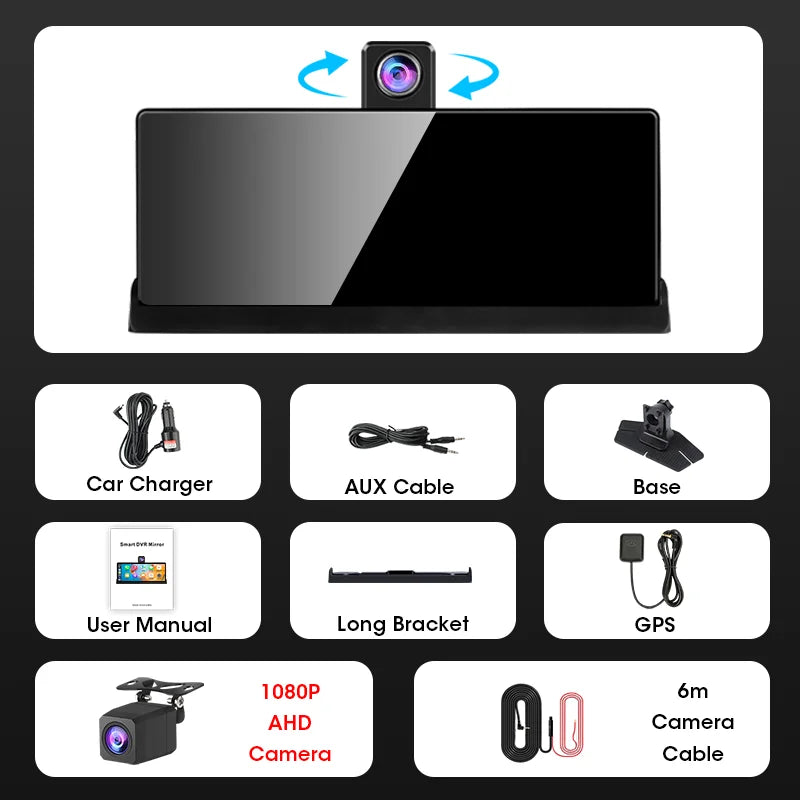 10,26'' 4K Dash Cam met draadloze Android Auto &amp; CarPlay
