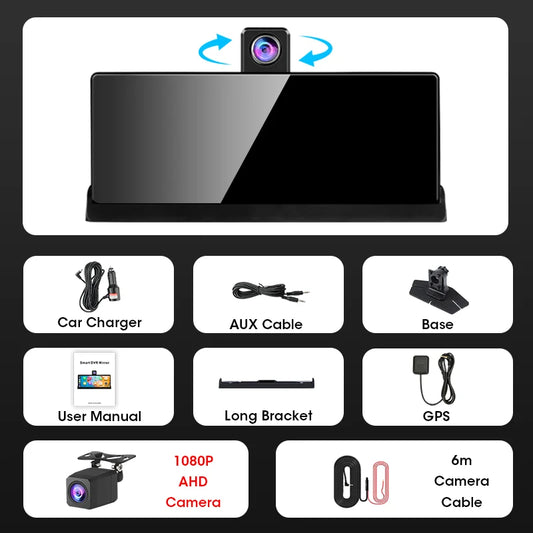 10,26'' 4K Dash Cam met draadloze Android Auto &amp; CarPlay