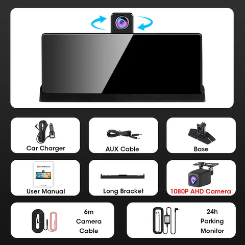 10,26'' 4K Dash Cam met draadloze Android Auto &amp; CarPlay