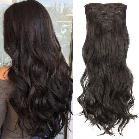 7Pcs/Set 16 Clips Hair Extension - Black Ombre Long Straight Hair