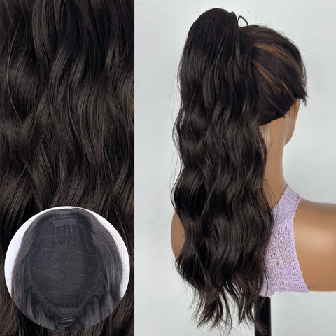 Synthetic Long Wavy Ponytail Hair Extension - 18 Inch Brown Blonde Mix