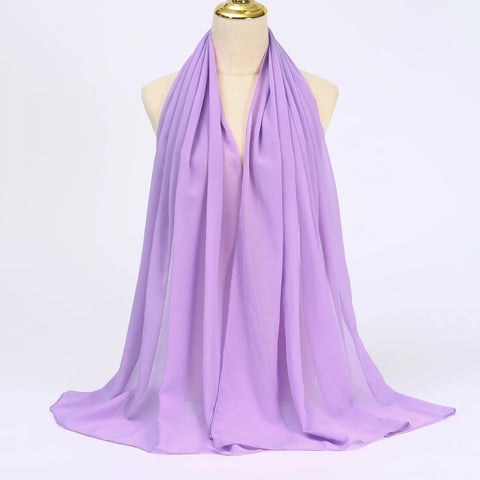 Elegant Muslim Chiffon Hijab Scarf - Lightweight Long Solid Color Head Wrap for Women