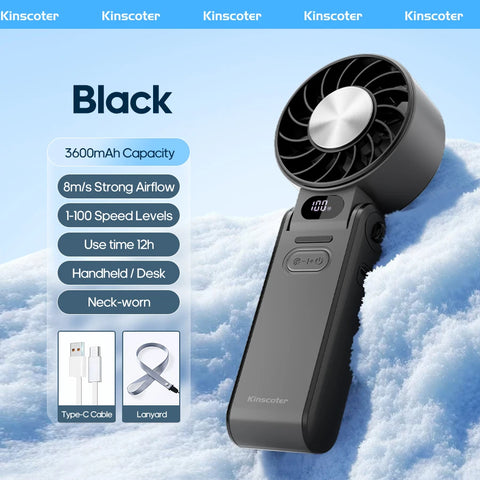 KINSCOTER Outdoor Foldable Portable Handheld Fan - Mini Cooling Rechargeable Turbo Fan